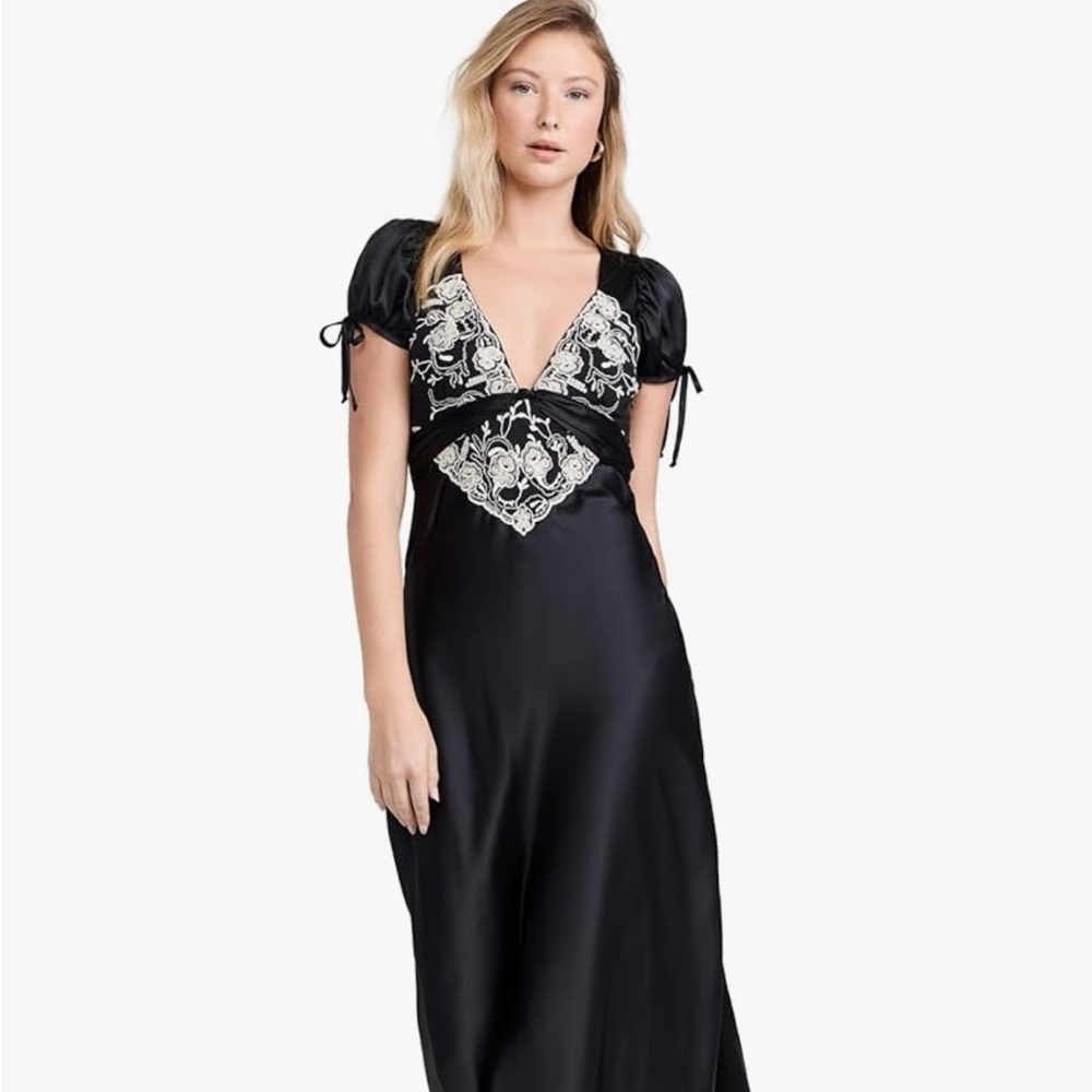 Free People Cooper Black and White Floral Embroidered Dress